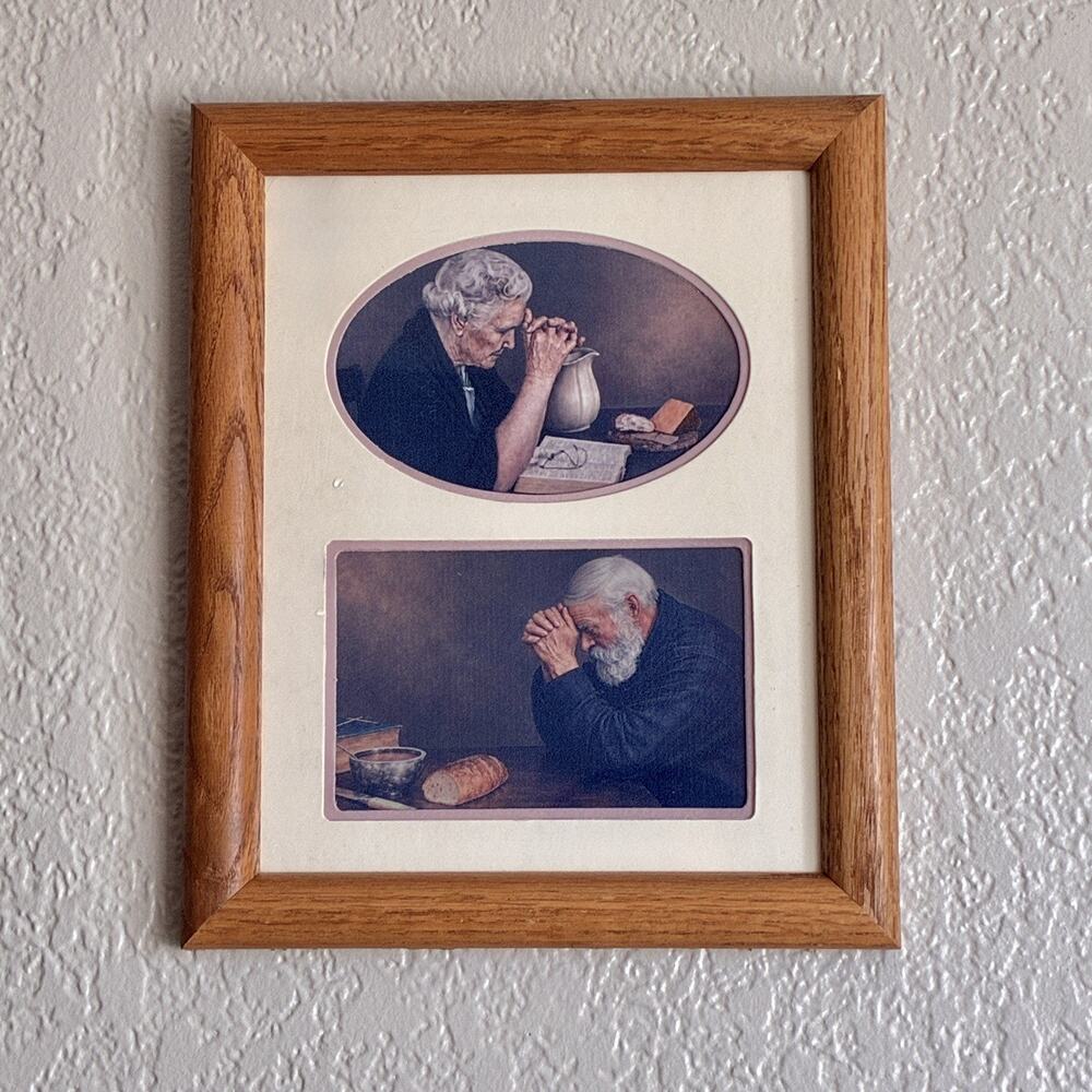 Grace & Gratitude 9X11 Framed Art Pair – Vintage Wood Frame Religious Wall Decor